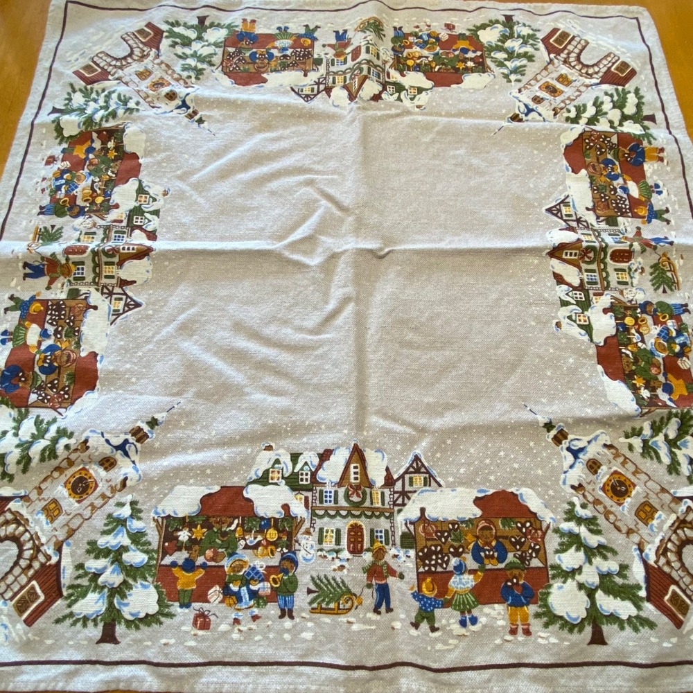 German Linen Blend Tea Towel Beige Cotton Square Rustic Vintage Decor